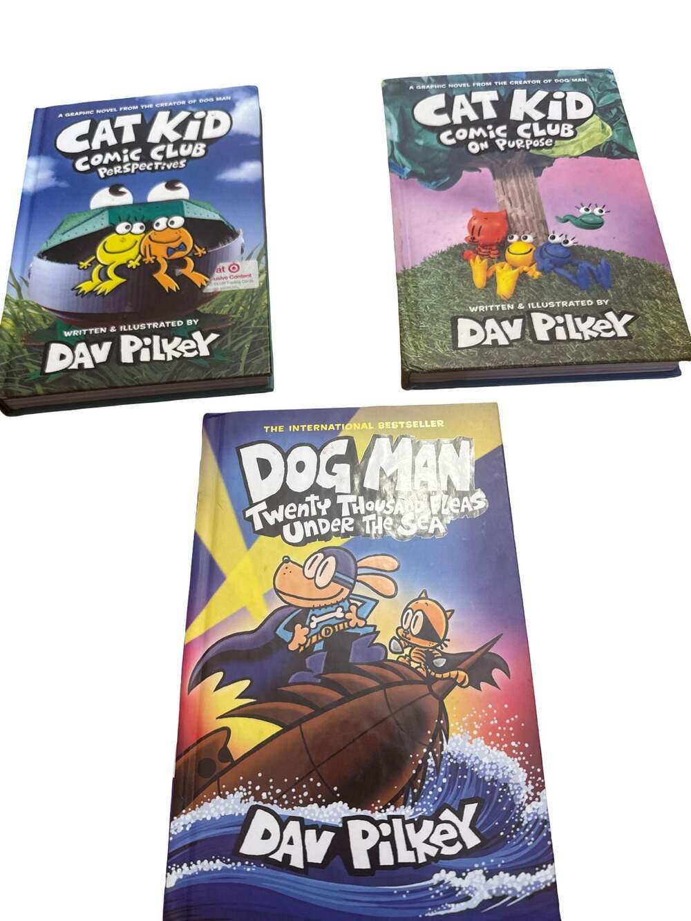 3 Book Lot: Dav Pilkey Graphic Novels including Dog Man: Twenty Thousand Fleas U